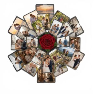 Czarne pudełko niespodzianka na zdjęcia sześciokątne przewiązane wstążką Happy Everyday - Idealny prezent na Walentynki/Rocznice/Dzień Kobiet