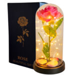Wieczna róża w szkle LED różowa 22 cm — prezent | Sezonika